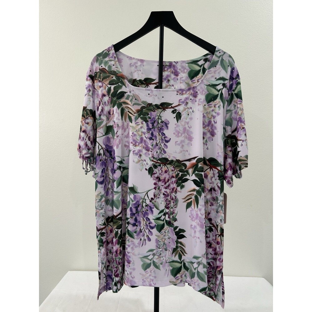 Allison Daley Womans Sz 3X Top NWT Purple Multi Color Floral Short Sleeve
